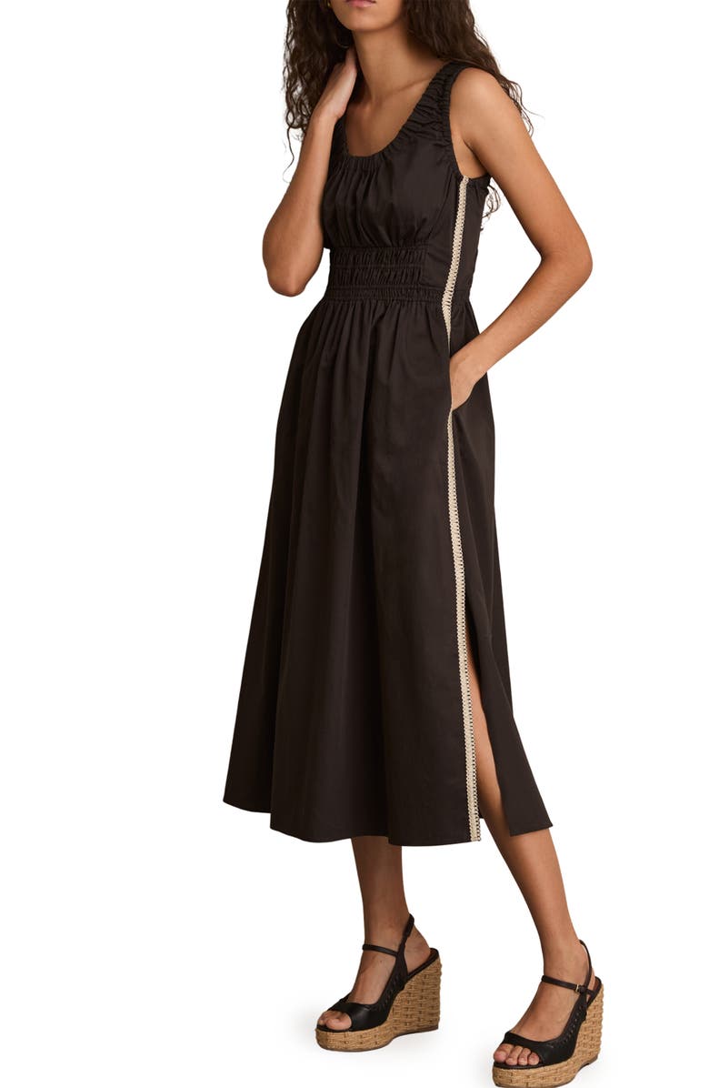 Reiss Anouk Side Stripe Smock Waist Cotton Dress, Main, color, Brown