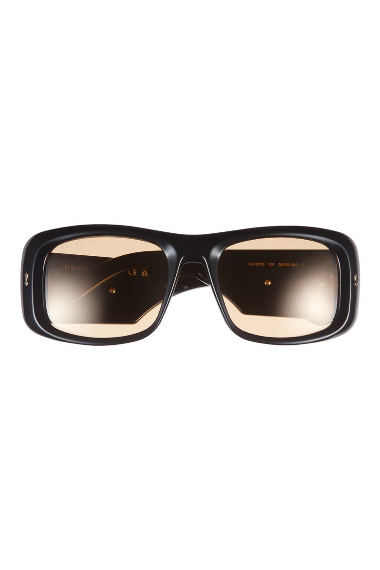 56mm Rectangular Sunglasses, Main, color, BLACK BLACK YELLOW
