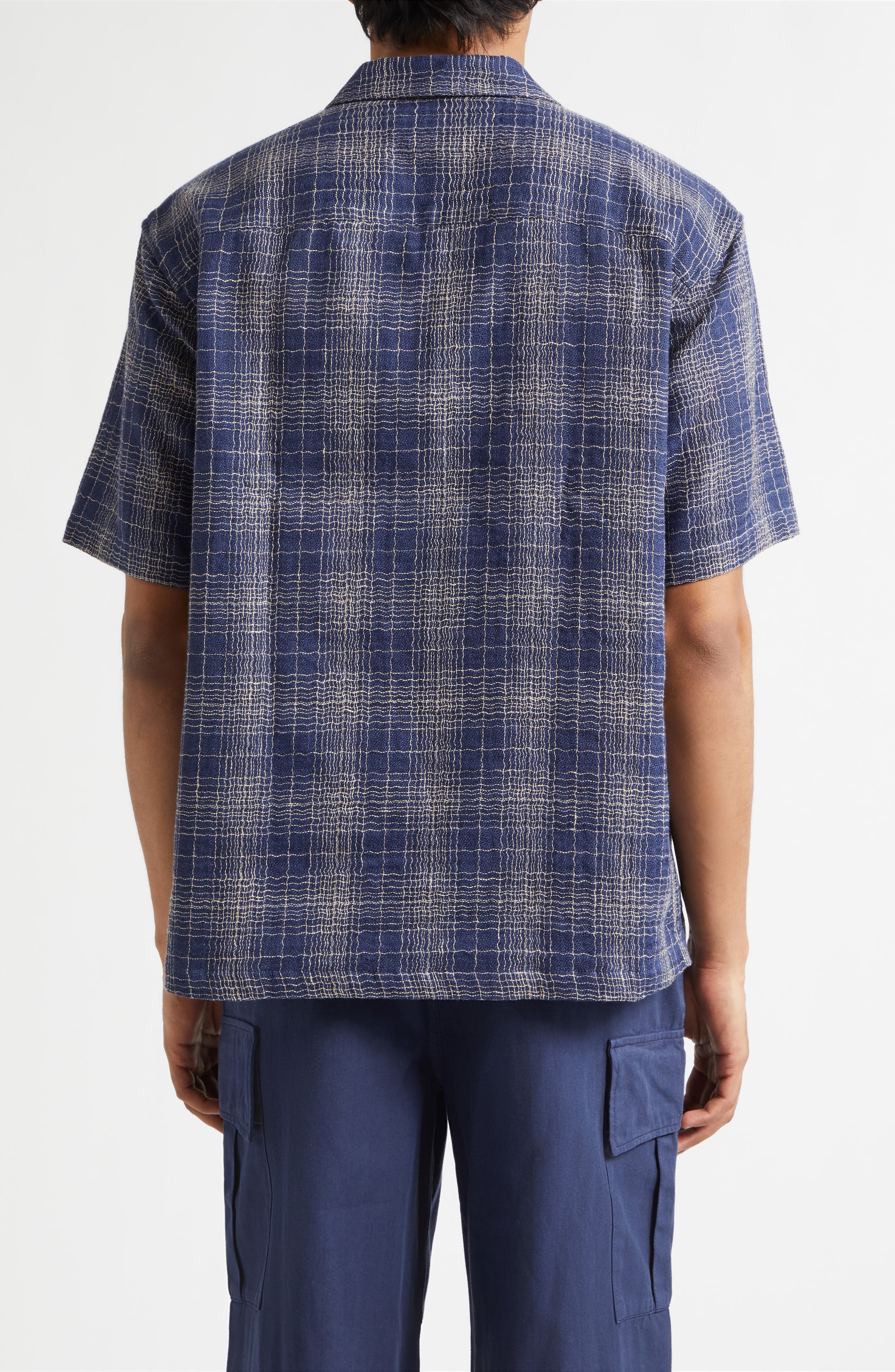 Check Cotton & Linen Short Sleeve Button-Up Shirt - image 2