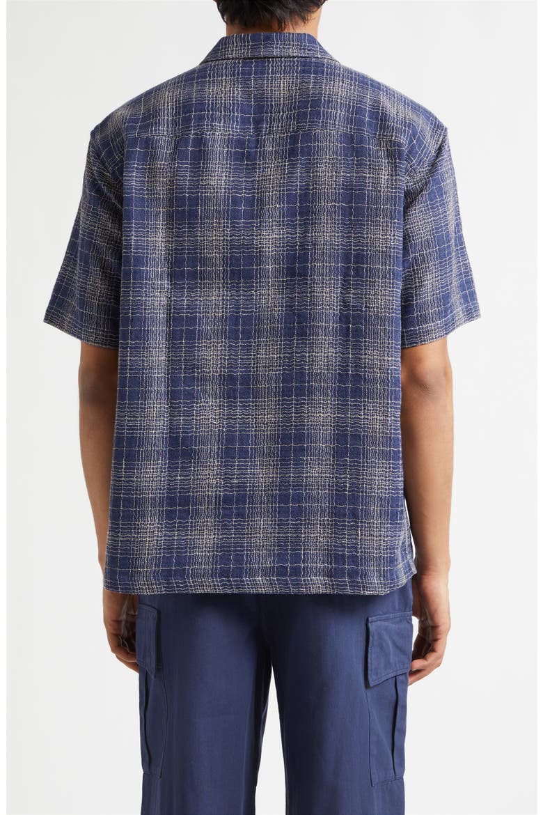 Check Cotton & Linen Short Sleeve Button-Up Shirt, Alternate, color, BLUE