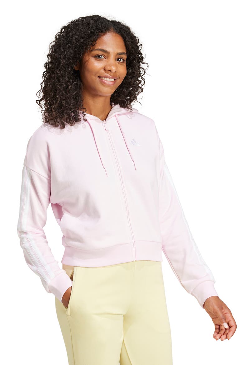 3-Stripes French Terry Full Zip Hoodie, Alternate, color, CLEAR PINK/ WHITE