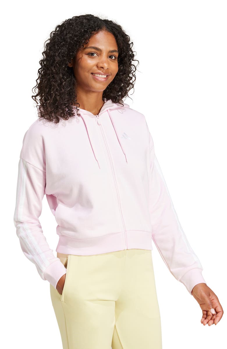 adidas 3-Stripes French Terry Full Zip Hoodie, Alternate, color, Clear Pink/ White
