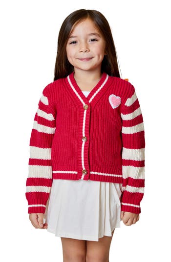 Design History Kids' Stripe Button Front Cardigan In Red