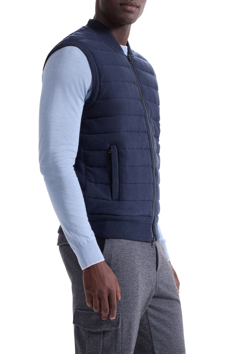 Bugatchi Quilted Cotton Zip Sweater Vest, Alternate, color, Navy