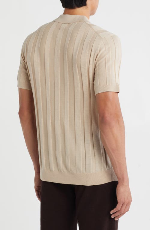 Nordstrom Rib Short Sleeve Merino Wool & Silk Johnny Collar Sweater In Brown