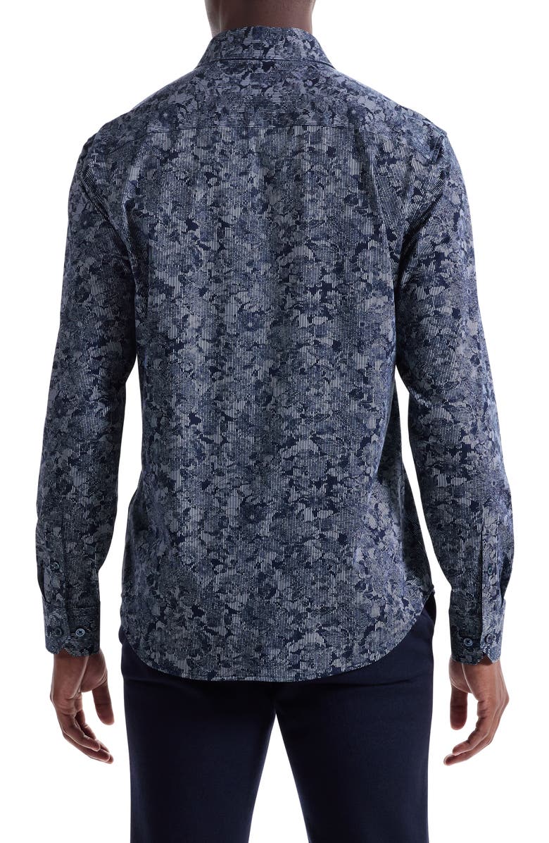 Bugatchi James OoohCotton<sup>®</sup> Floral Stripe Button-Up Shirt, Alternate, color, Navy