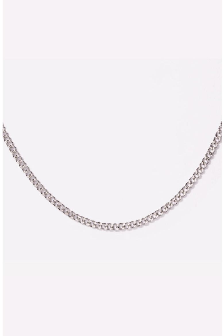 Flat Curb Chain Necklace, Main, color, Silver