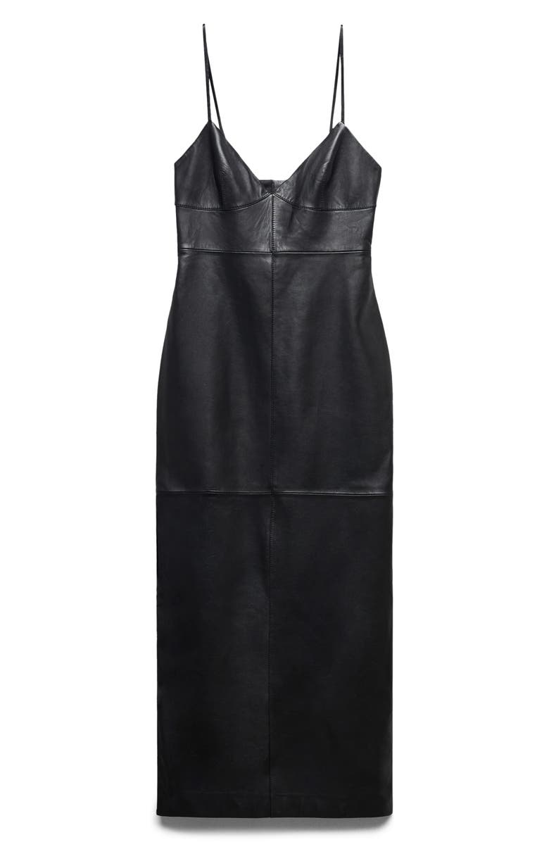 MANGO V-Neck Leather Sheath Dress, Alternate, color, 