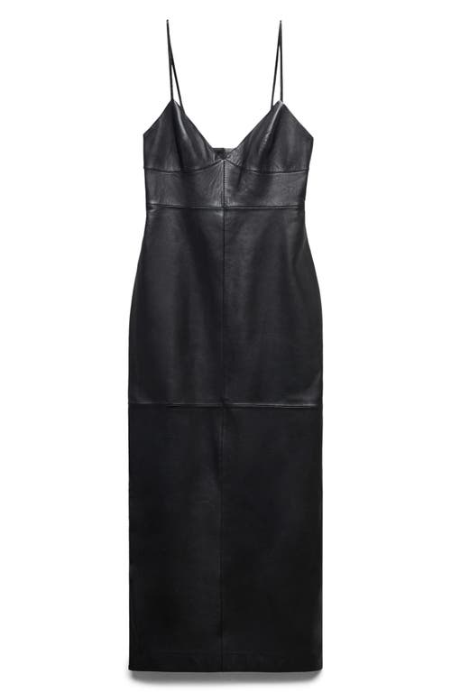 Mango V-neck Leather Sheath Dress In Black