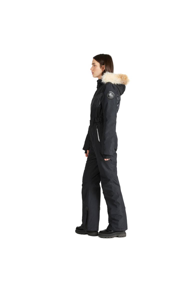 Pearl Belted Mixed Media Ski Jumpsuit, Alternate, color, Black