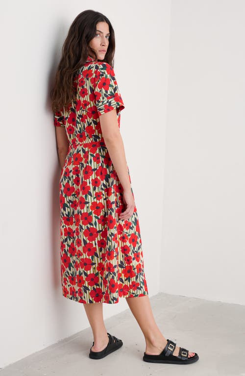 Seasalt Cornwall Birch Glade Floral Organic Cotton Midi Shirtdress In Red