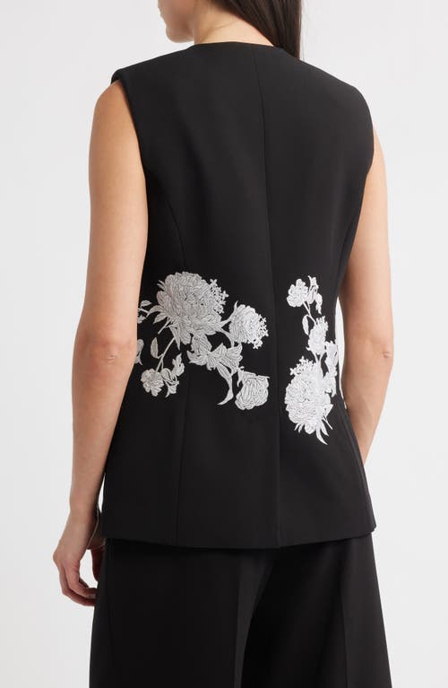 Elie Tahari The Isla Sleeveless Floral-embroidered Jacket In Black