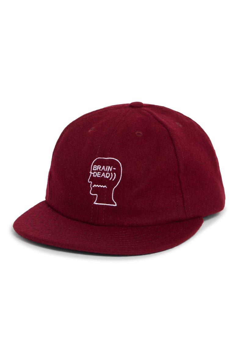 Embroidered Logohead Wool Blend Flannel Adjustable Baseball Cap, Main, color, BURGUNDY