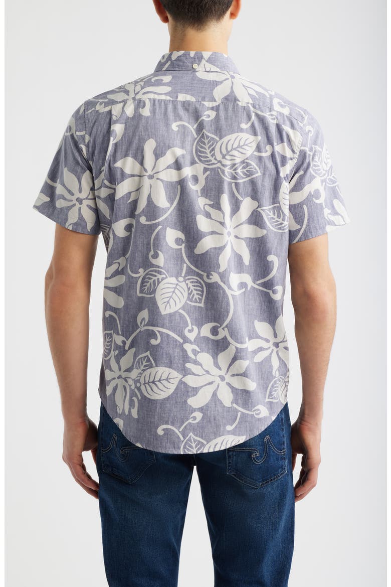 Tiare Pareau Floral Cotton Button-Down Shirt, Alternate, color, CADET
