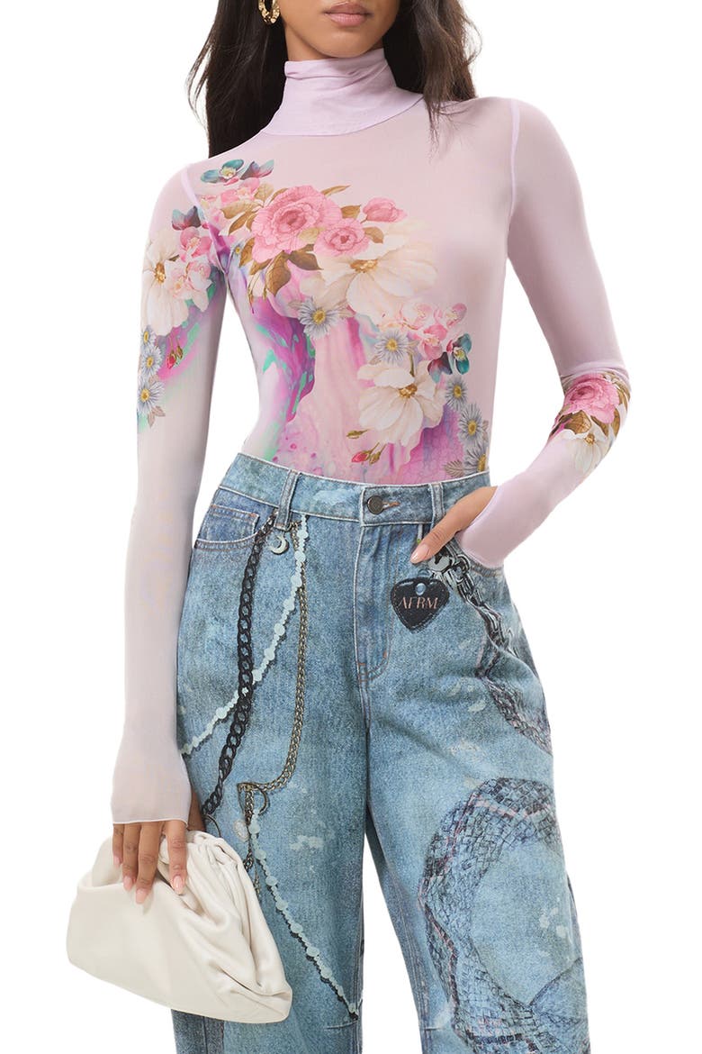 Zadie Turtleneck Printed Mesh Top, Main, color, MARBLE FLORAL