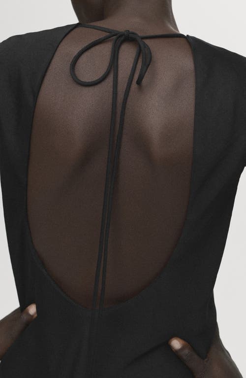 Mango Tie Back Asymmetric Satin Top In Black