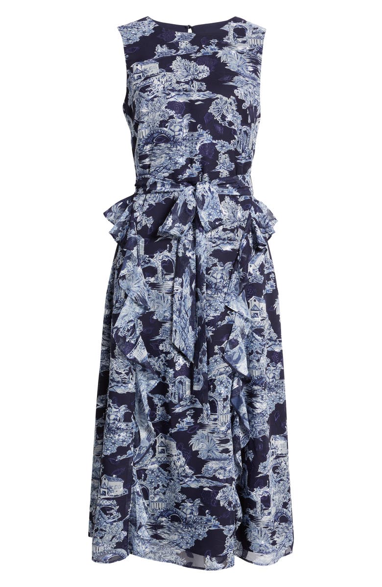 Eliza J Landscape Print Sleeveless Midi Dress, Alternate, color, Navy Ivory