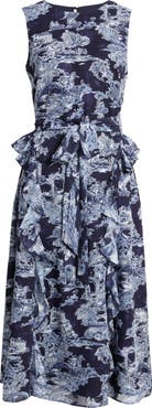 Eliza J Landscape Print Sleeveless Midi Dress