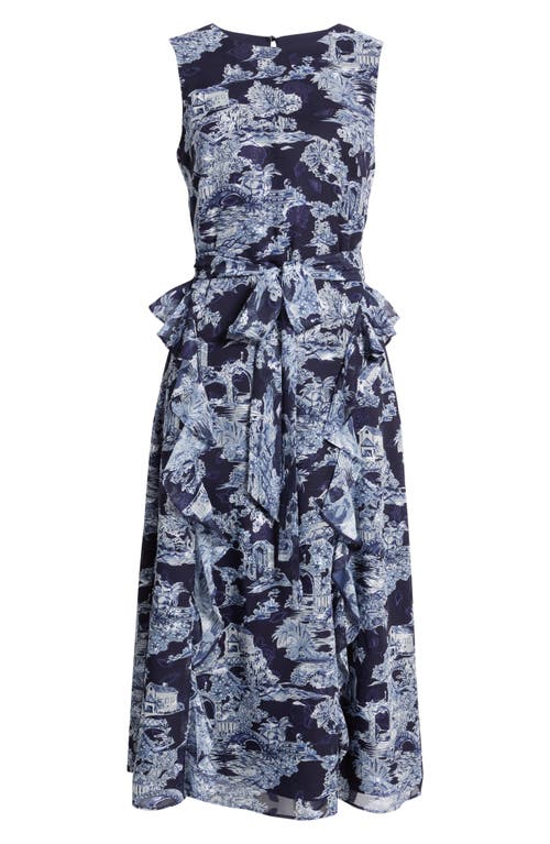 Eliza J Landscape Print Sleeveless Midi Dress In Blue