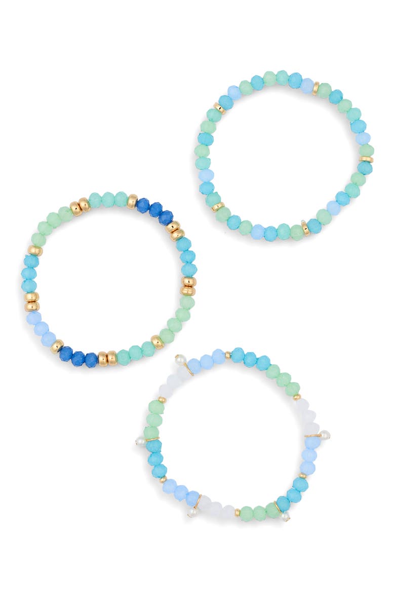Just Keep Beading Set of 3 Assorted Stretch Bracelets, Alternate, color, BLUE