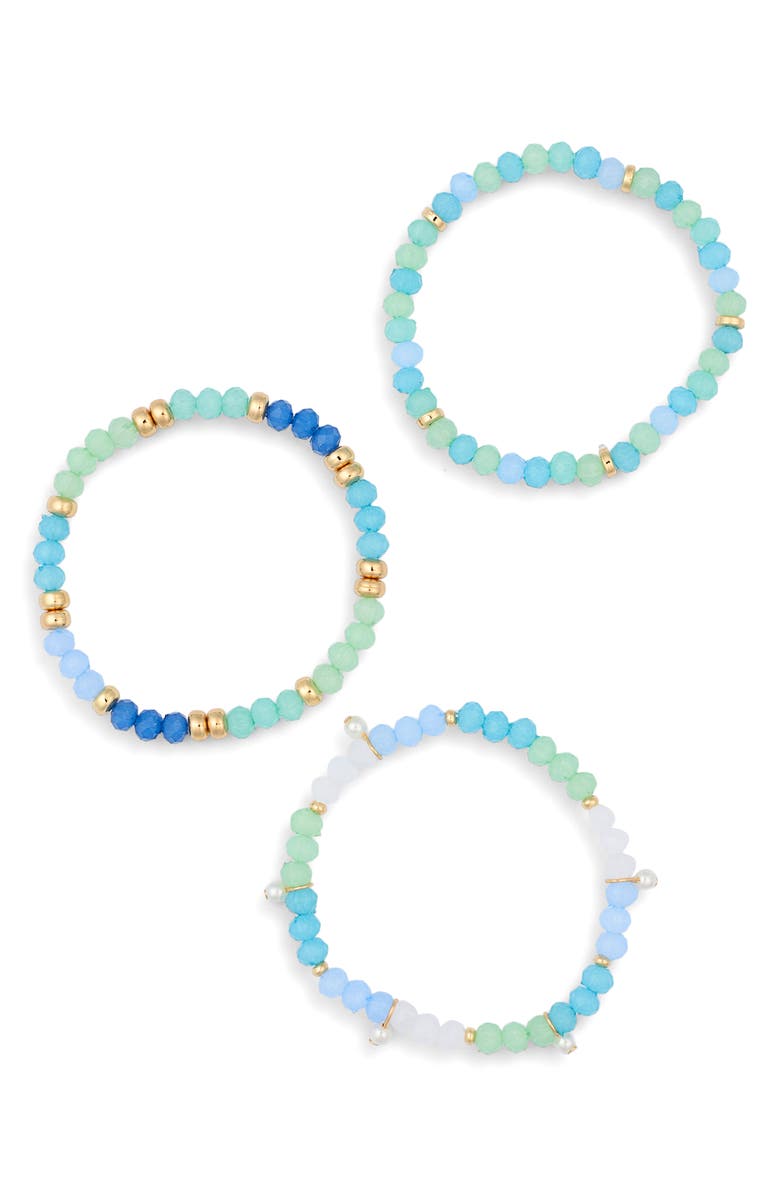 BaubleBar Just Keep Beading Set of 3 Assorted Stretch Bracelets, Alternate, color, Blue