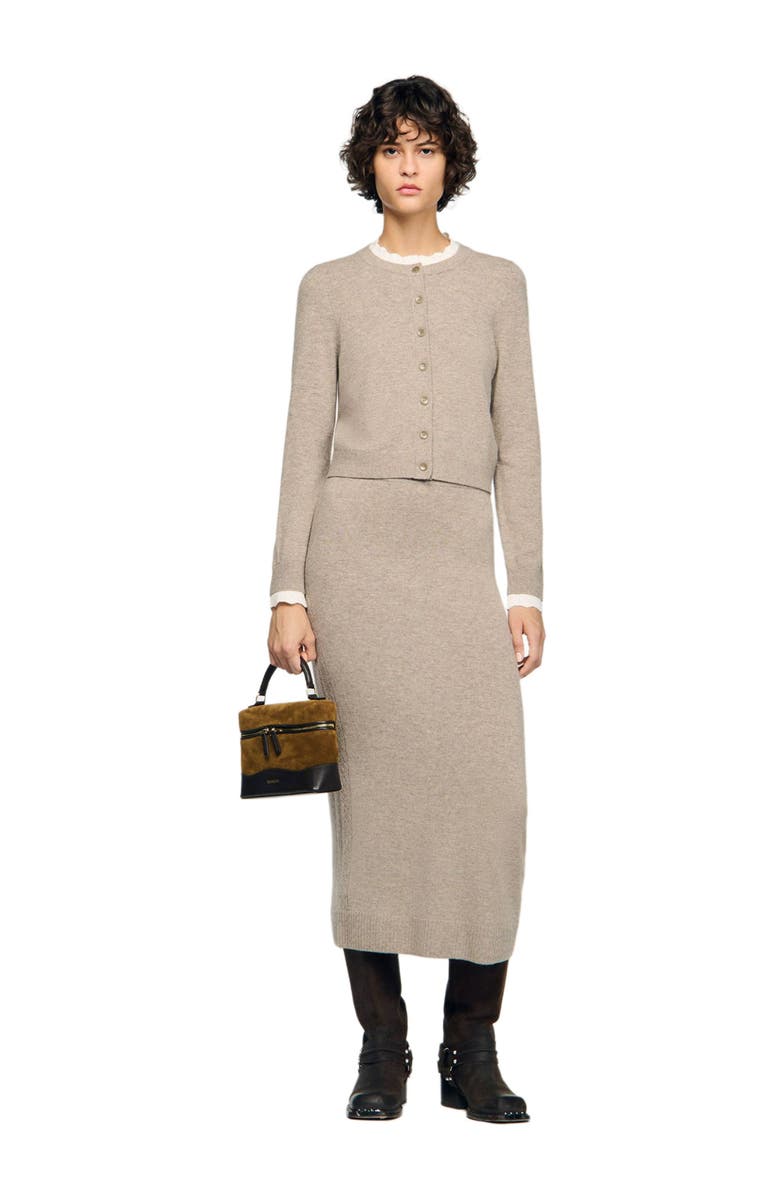 SANDRO Cardigan with contrast collar, Alternate, color, Caramel