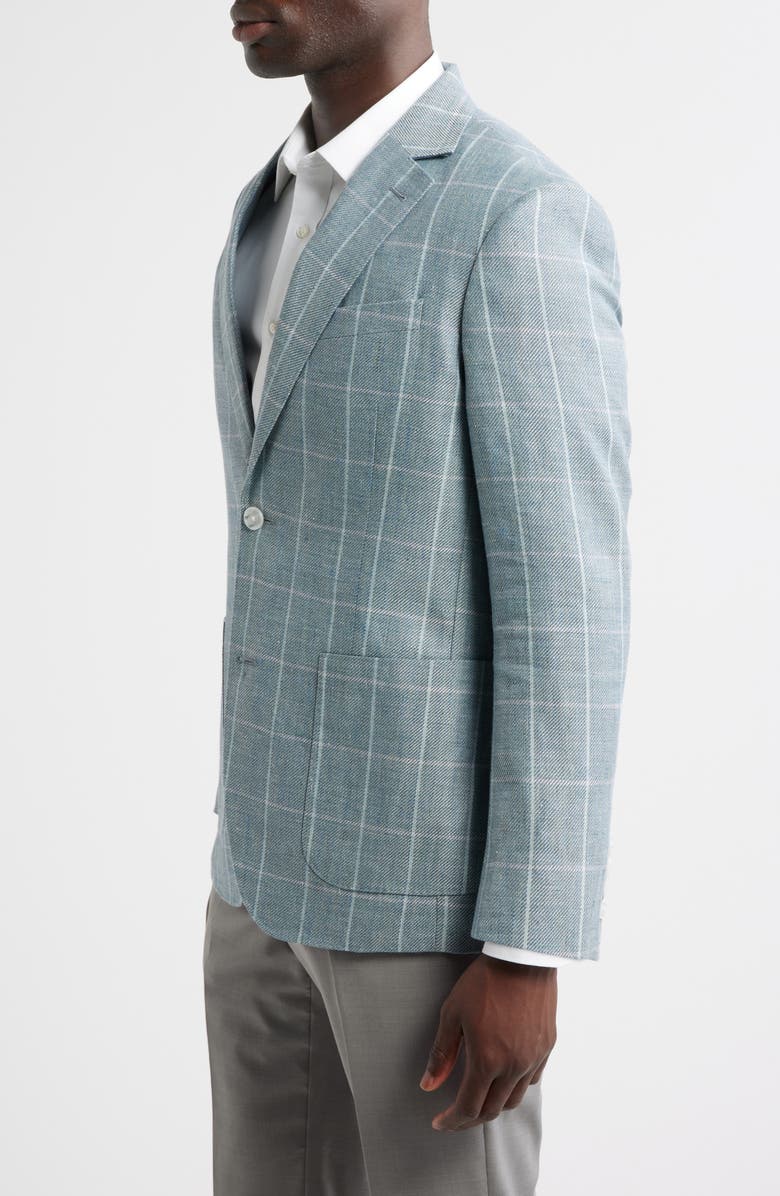 Nordstrom Windowpane Check Linen & Wool Sport Coat, Alternate, color, Teal Grana Windowpane