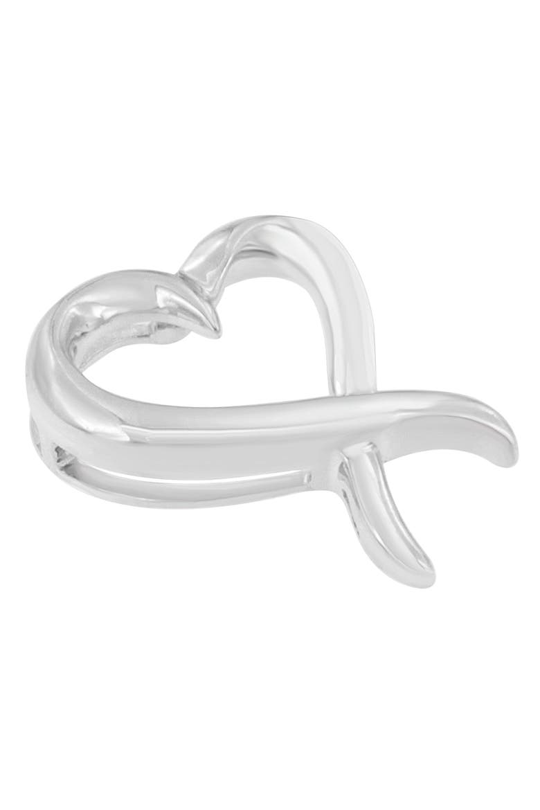 .925 Sterling Silver Open Heart-Shaped Awareness Ribbon Pendant Necklace, Alternate, color, White