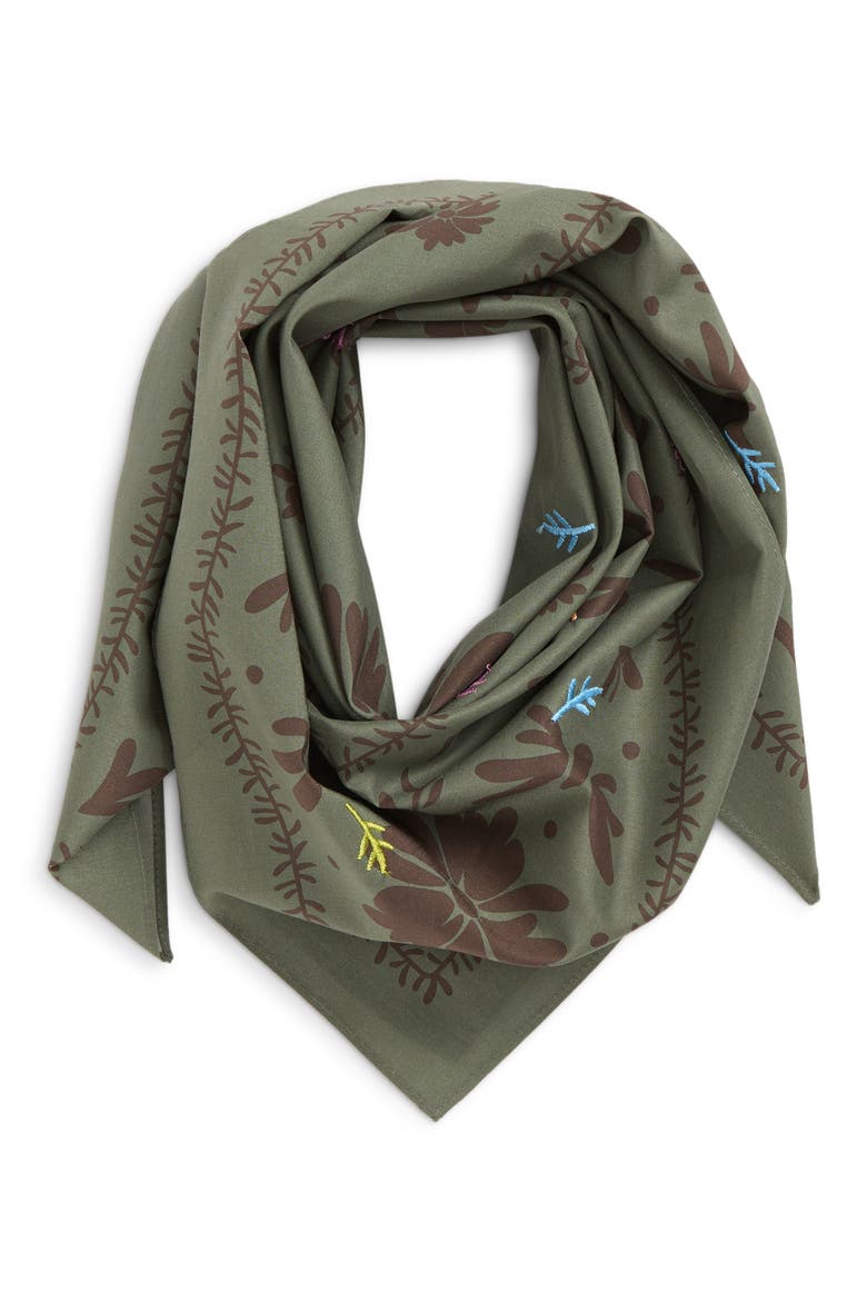 Floral Embroidered Square Bandana, Alternate, color, SAGE- OLIVE FLOWERS