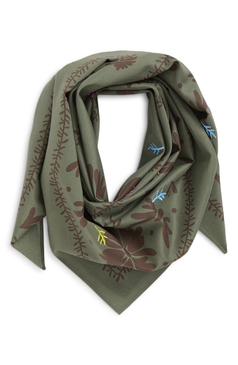 Treasure & Bond Floral Embroidered Square Bandana, Alternate, color, Sage Olive Flowers