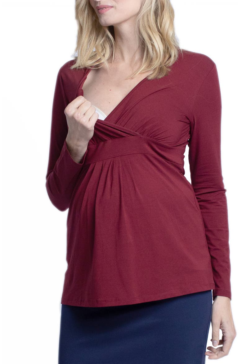 Wrap Maternity/Nursing Top, Alternate, color, RED