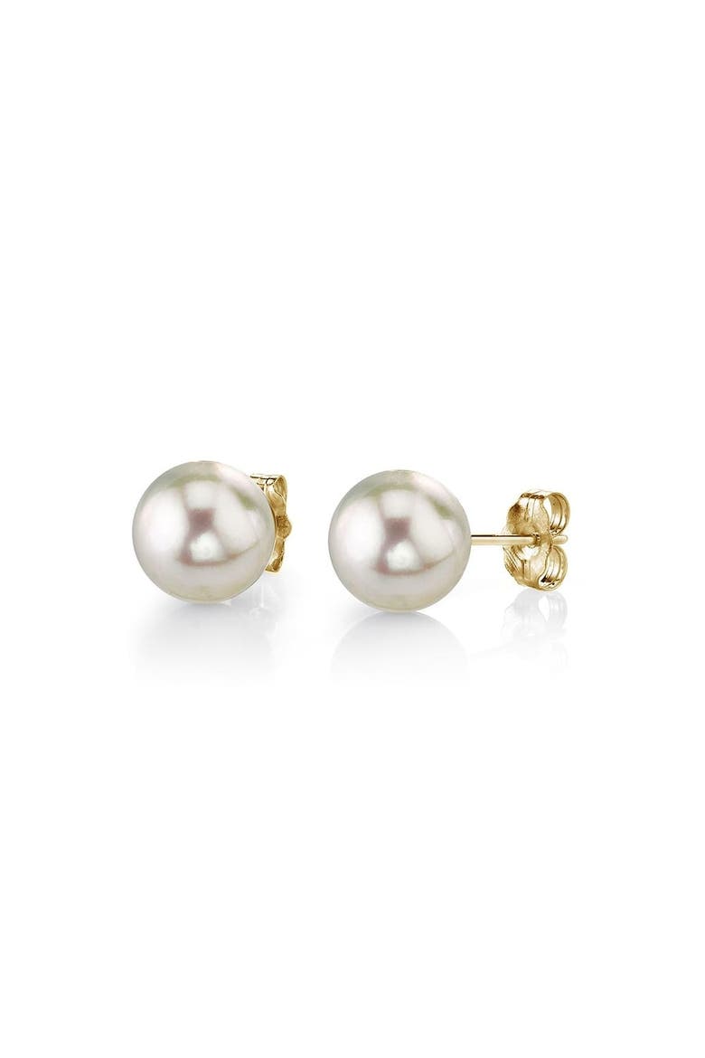 5.5-6.0mm White Akoya Round Pearl Stud Earrings, Main, color, Yellow Gold