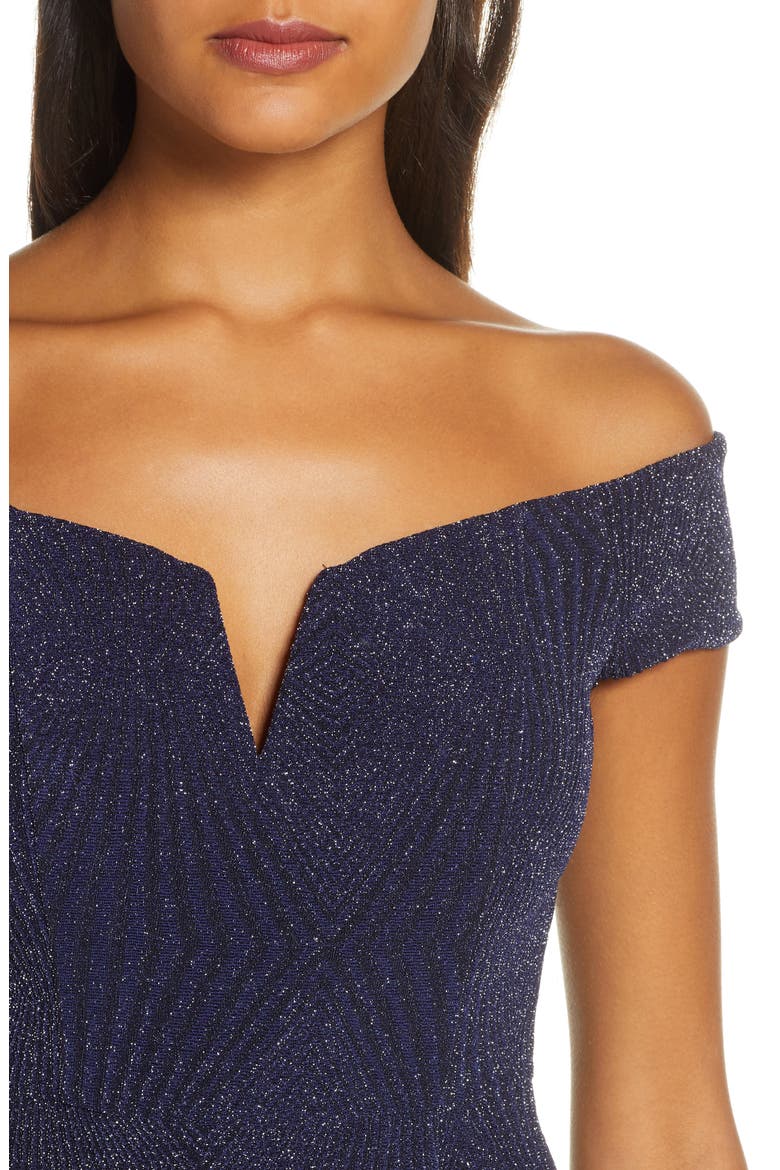 Off the Shoulder Metallic Gown, Alternate, color, NAVY
