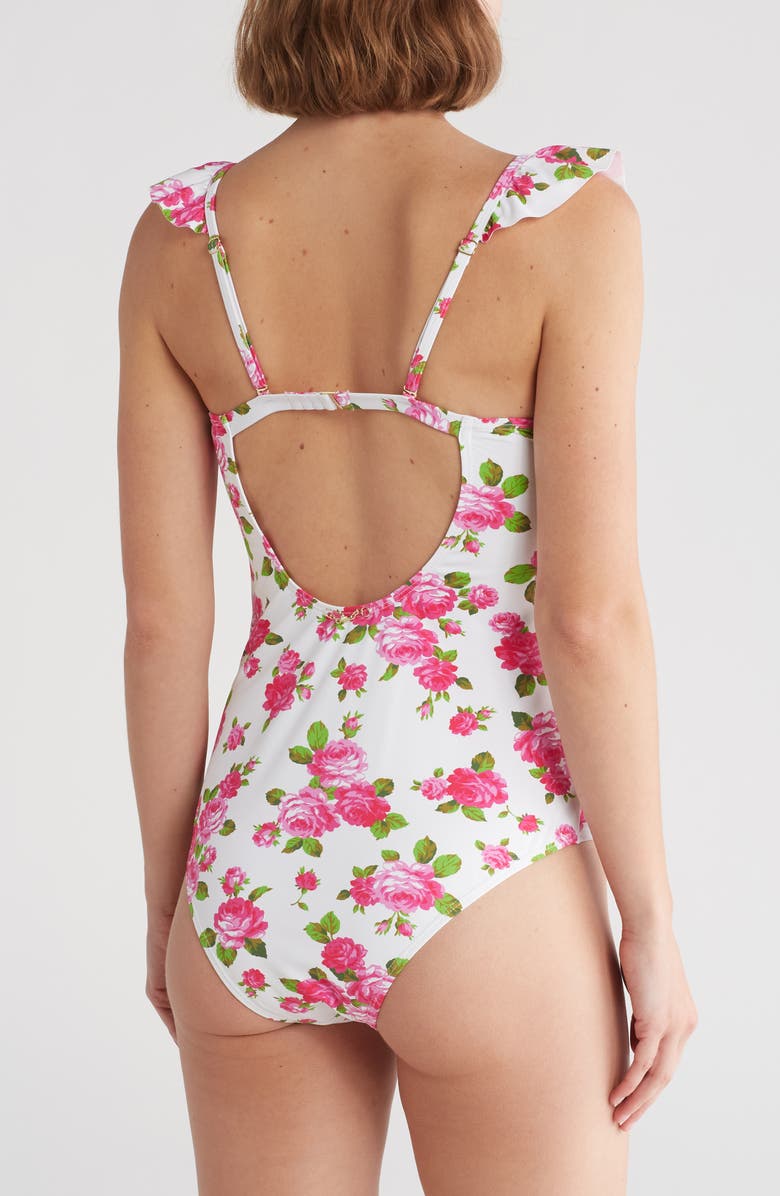 Betsey Johnson Ruffle One-Piece Swimsuit, Alternate, color, 