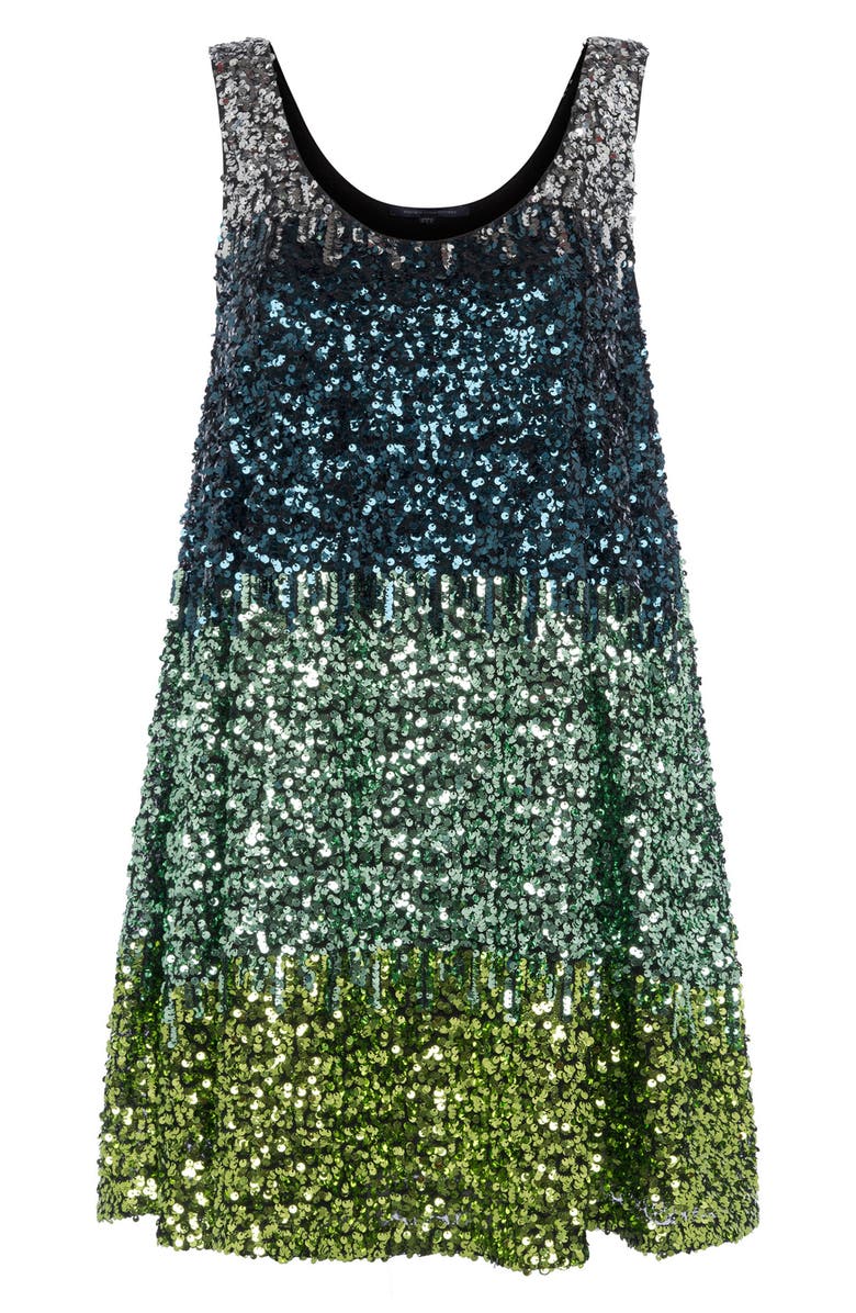 French Connection Estari Sequin Ombré Sleeveless Swing Dress, Main, color, Ombre Blue