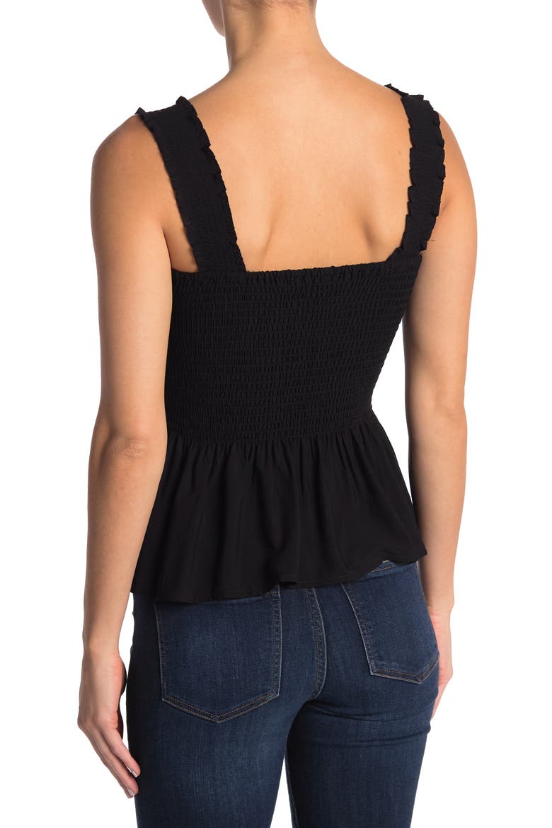 Smocked Peplum Tank Top, Alternate, color, BLACK