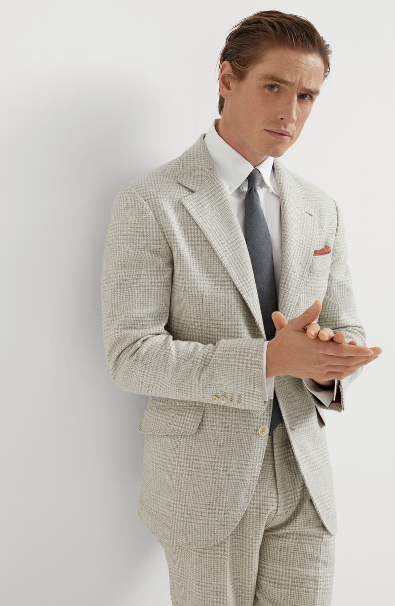 Brunello Cucinelli Comfort wool, silk and cashmere Prince of Wales deconstructed Cavallo blazer, Alternate, color, 