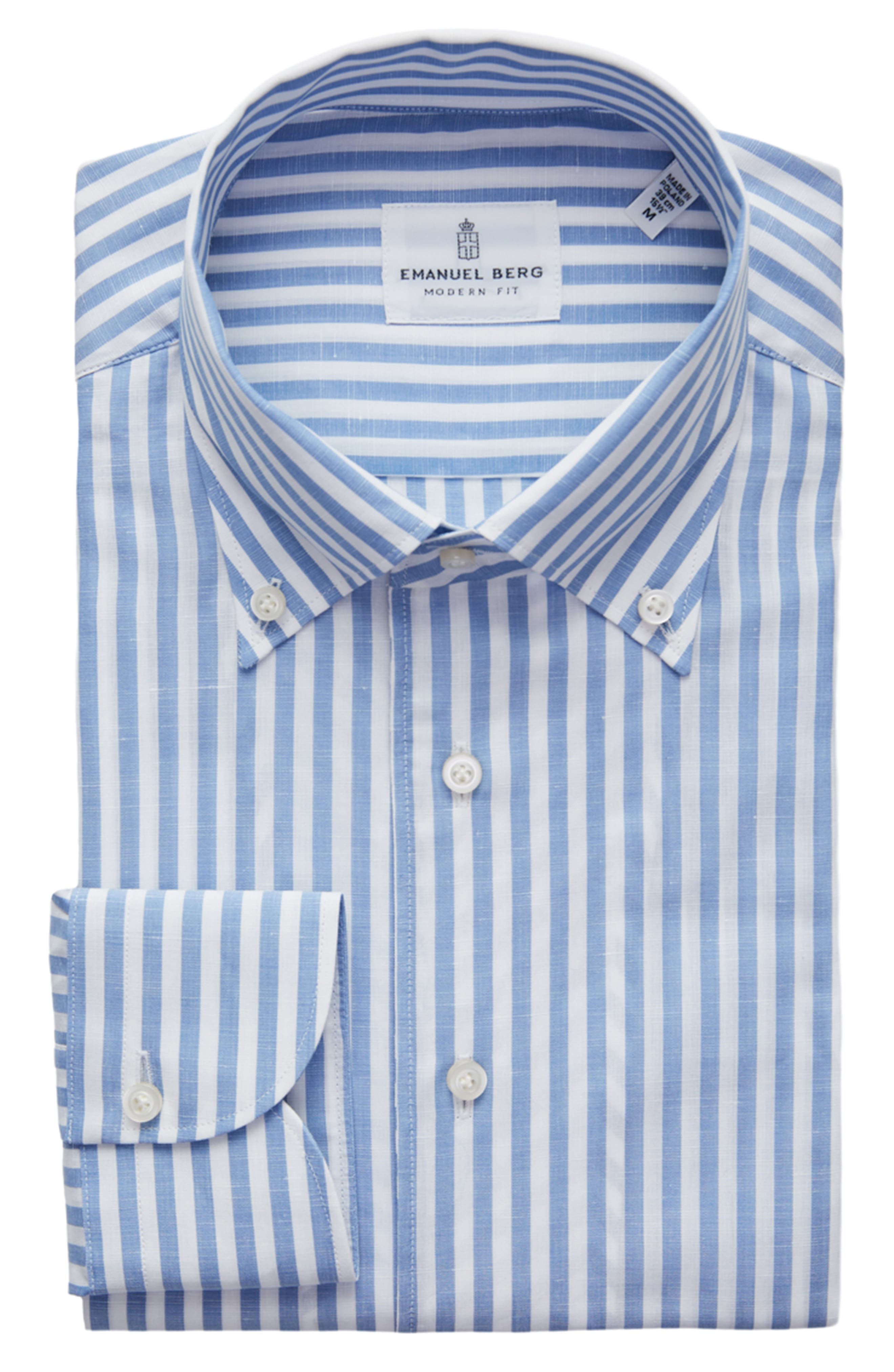 Emanuel Berg Sartorial Stripe Cotton & Linen Dress Shirt