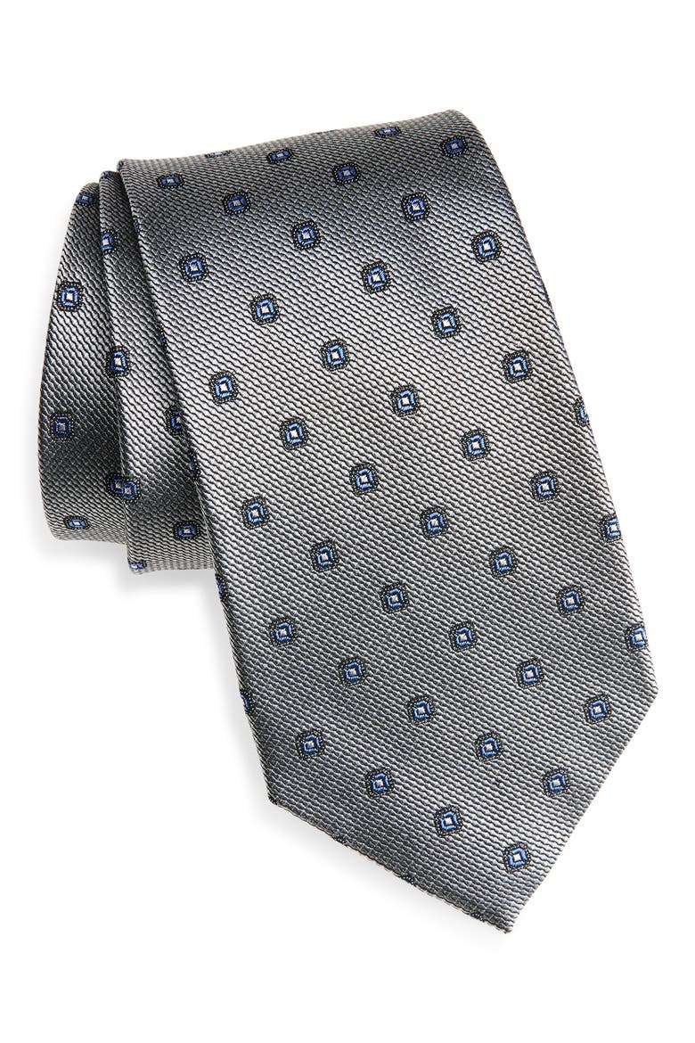 Geometric Silk Tie, Main, color, SILVER