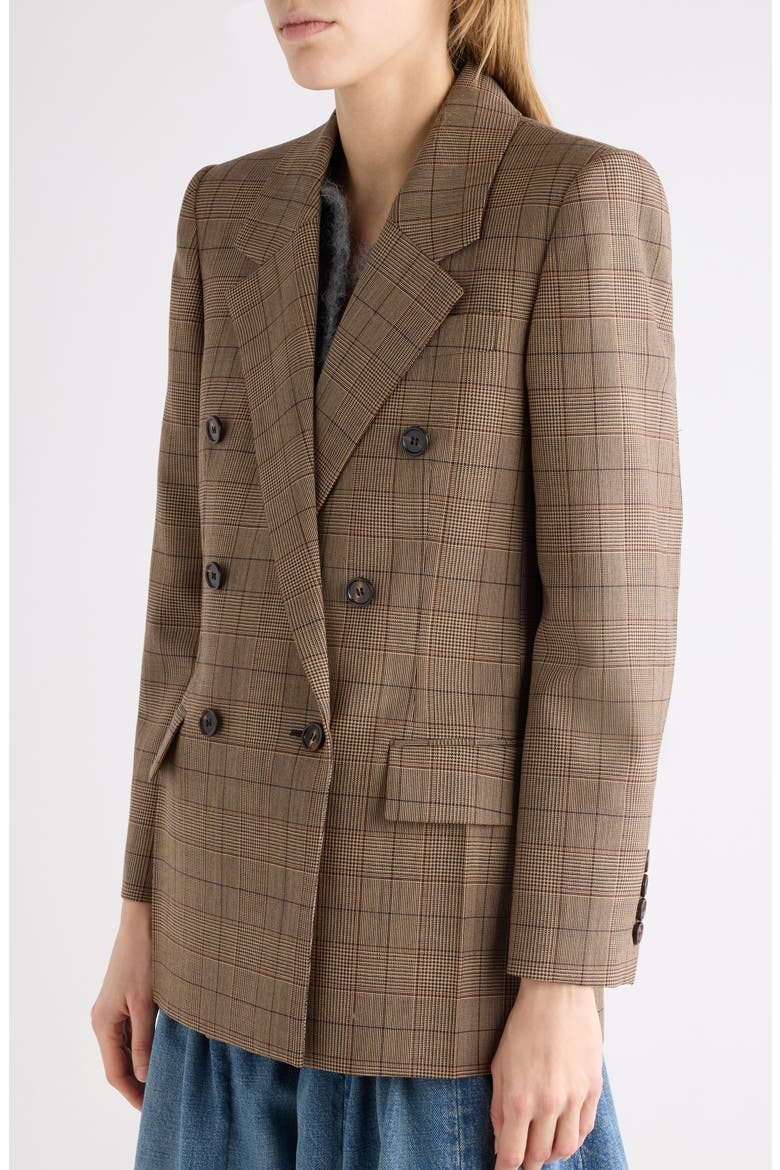 Check Double Breasted Wool Blazer, Alternate, color, BROWN/ BEIGE