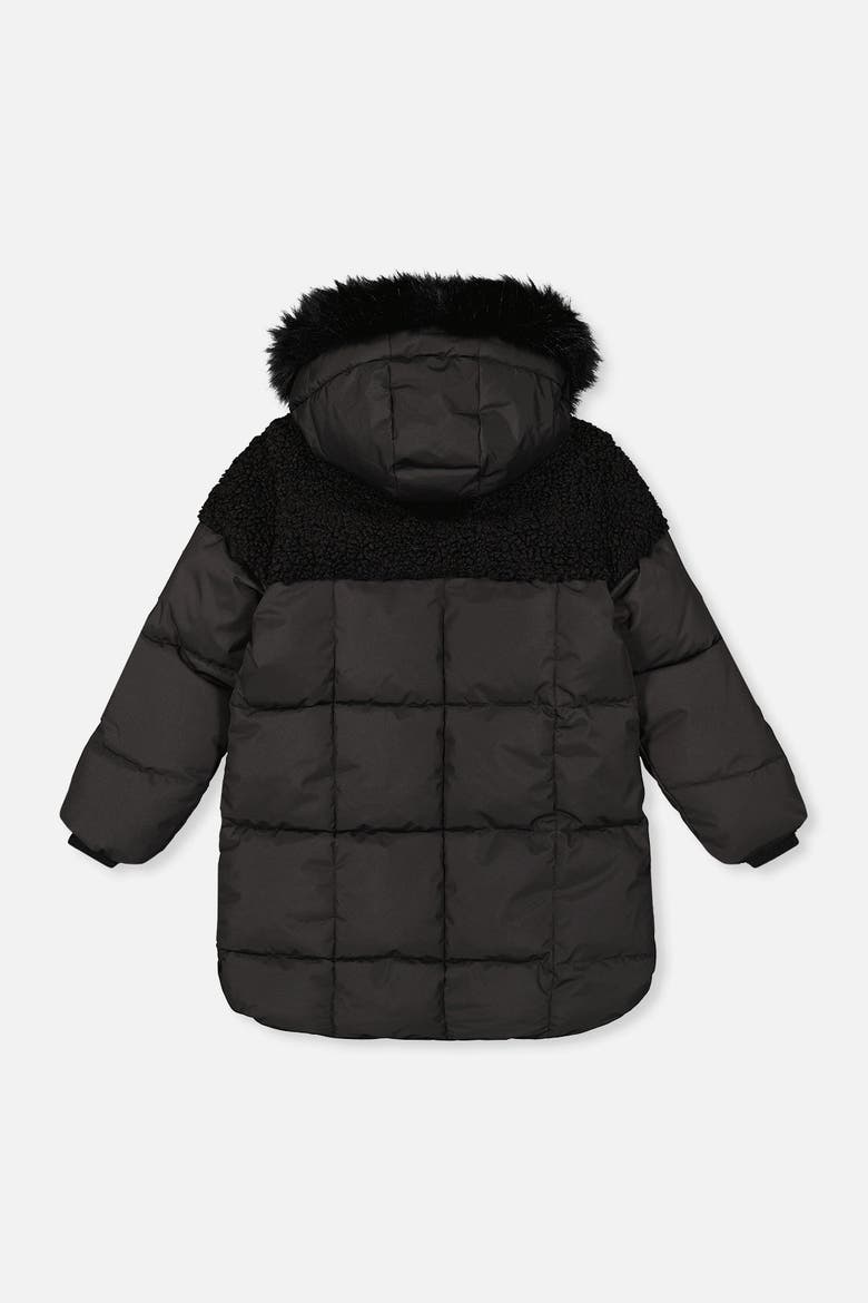 Long Fleece Lined Faux Fur Hood Winter Puffer Coat, Alternate, color, Black