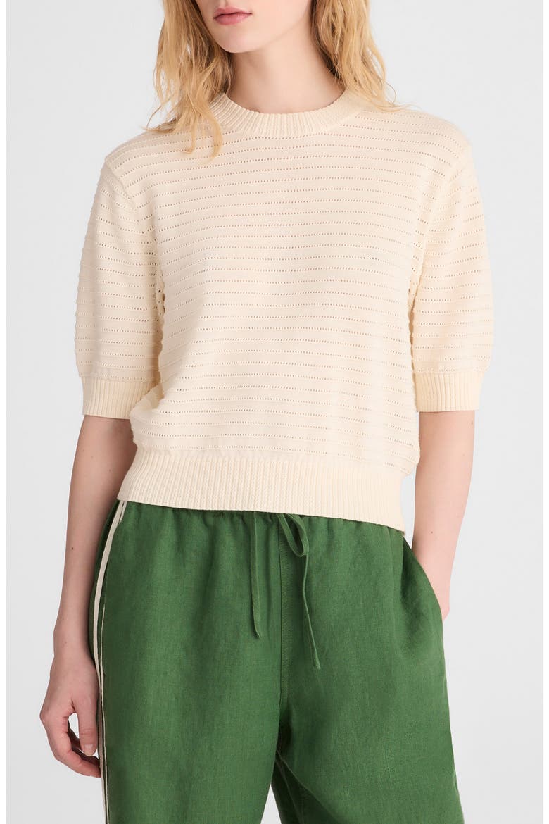 Textural Stitch Crewneck Cotton Sweater, Main, color, VINTAGE IVORY