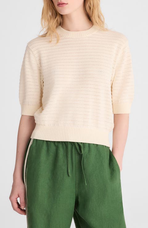 Textural Stitch Crewneck Cotton Sweater