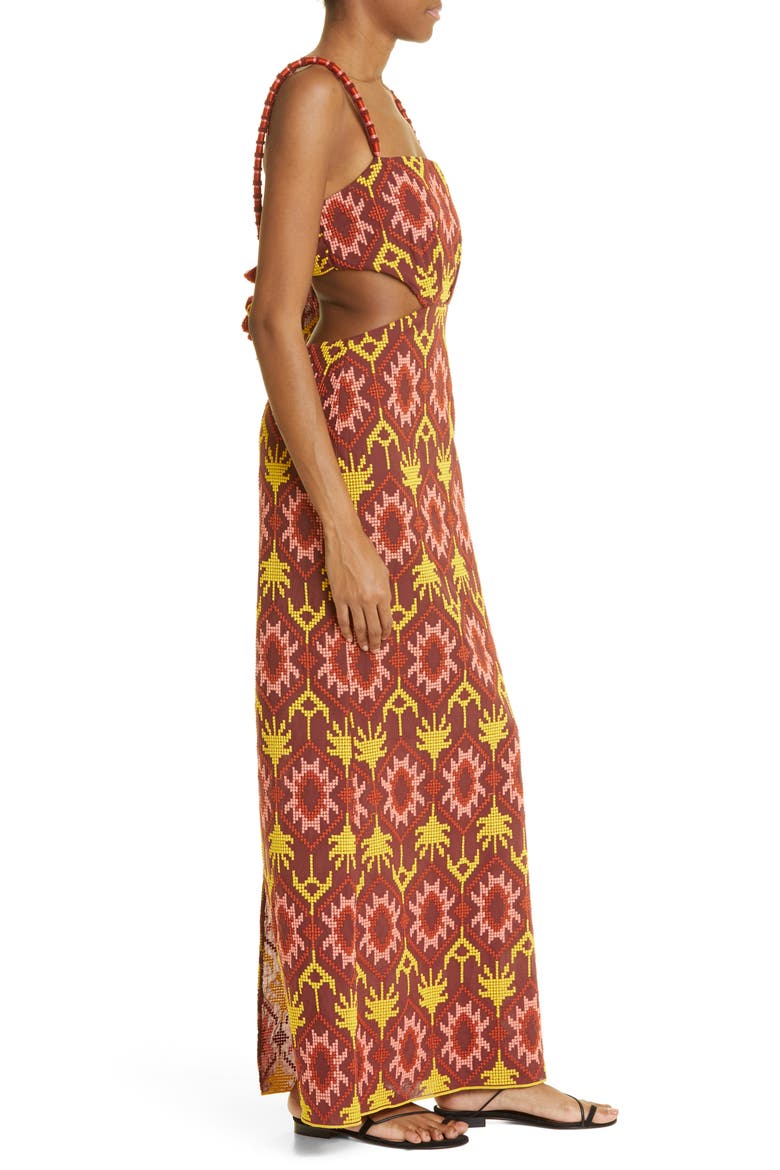 Braided History Embroidered Dress, Alternate, color, GEOMETRIC RED/ MUSTARD/ SALMON