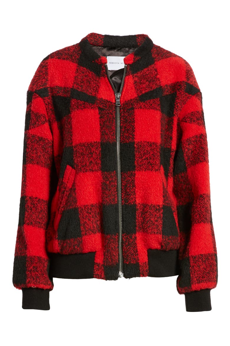 Brenda Buffalo Check Bomber Jacket, Alternate, color, RED/ BLACK