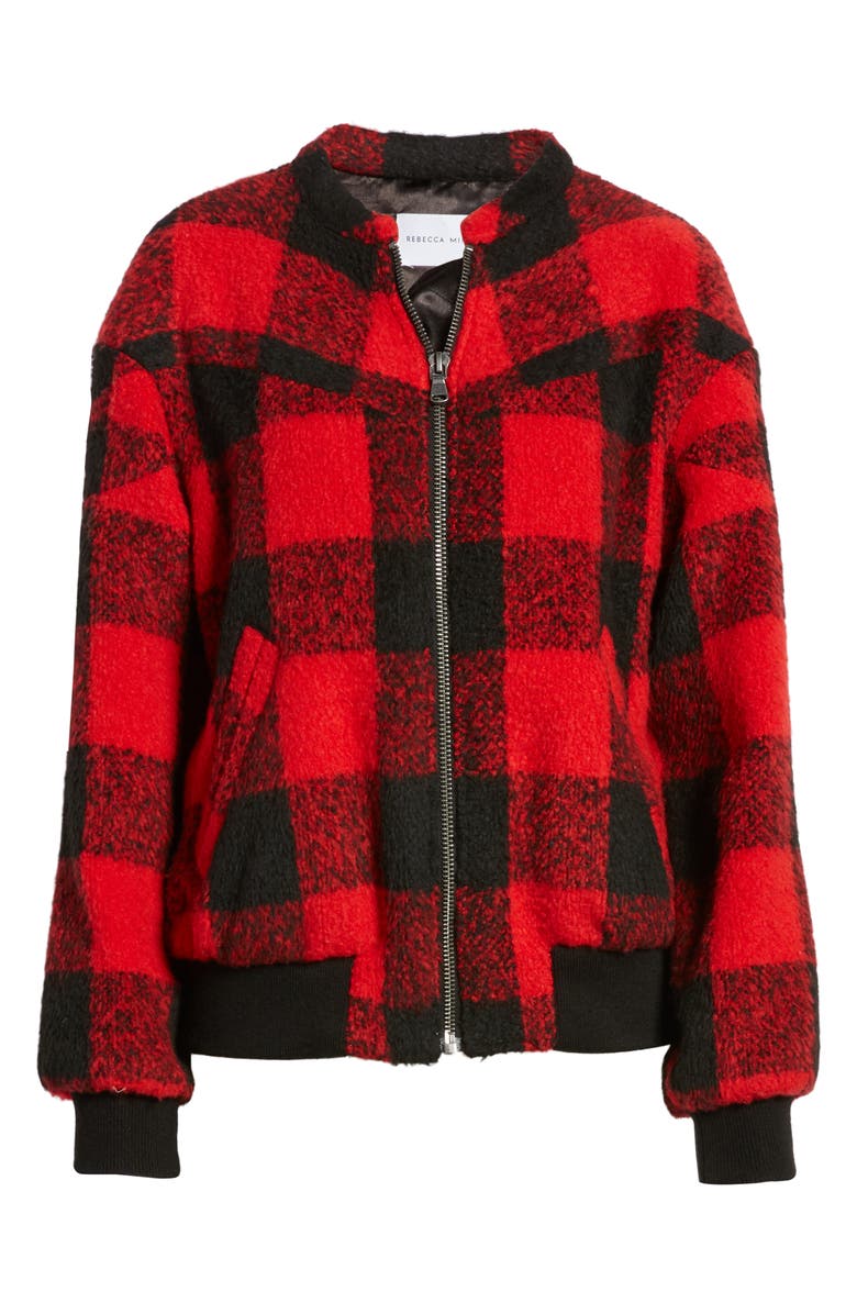 Rebecca Minkoff Brenda Buffalo Check Bomber Jacket, Alternate, color, Red/ Black