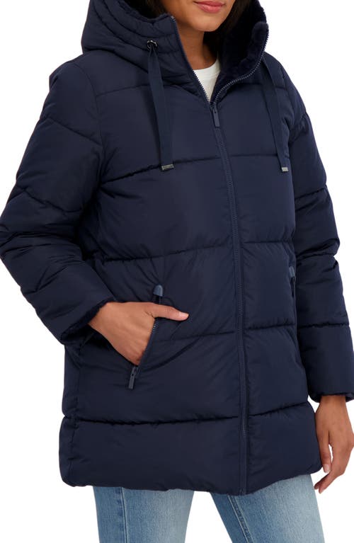 Sebby Faux Fur Reversible Hooded Puffer Jacket In Blue