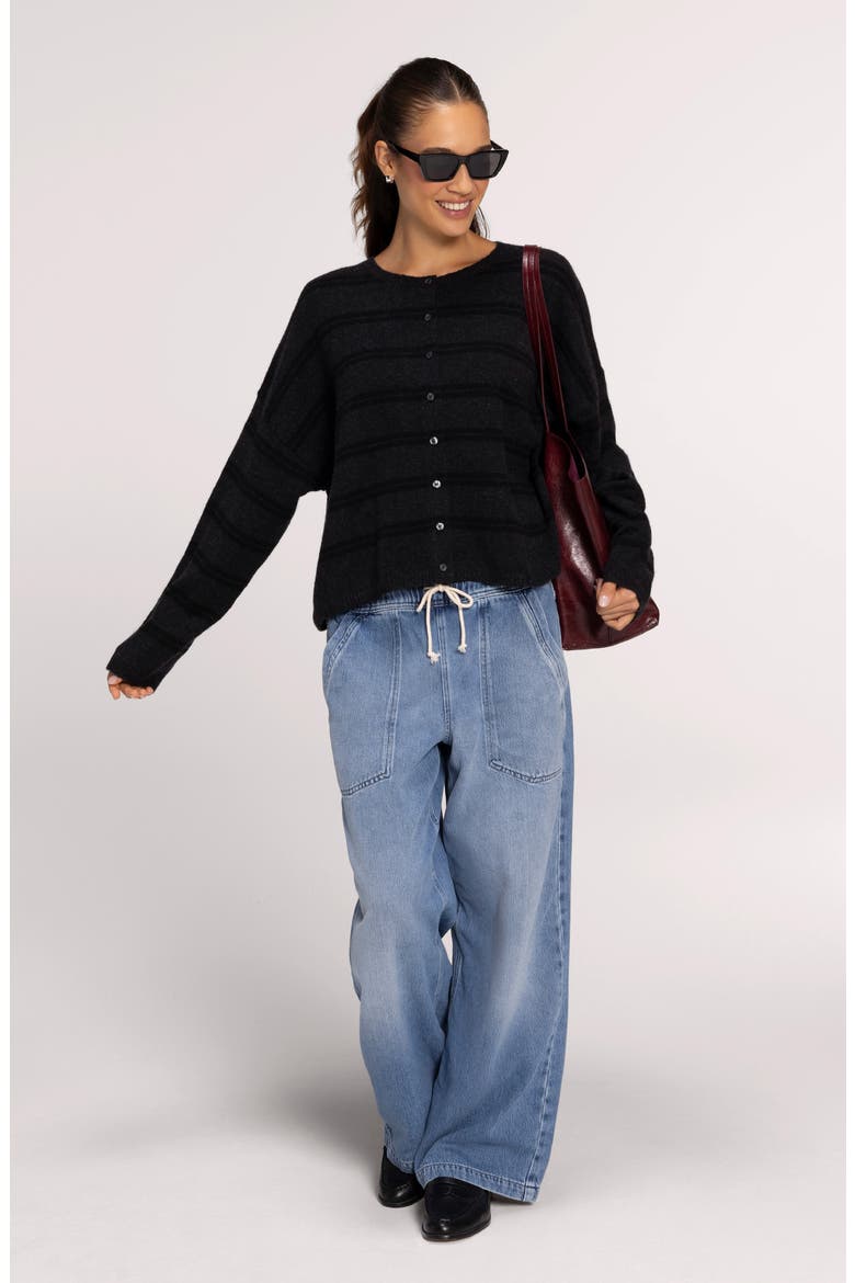 Cozy Knit Boxy Cardigan, Alternate, color, HEATHER BLACK STRIPE