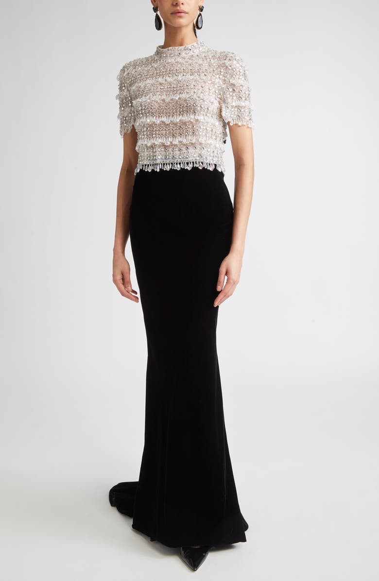 Carolina Herrera Velvet Trumpet Skirt with Train, Alternate, color, Black