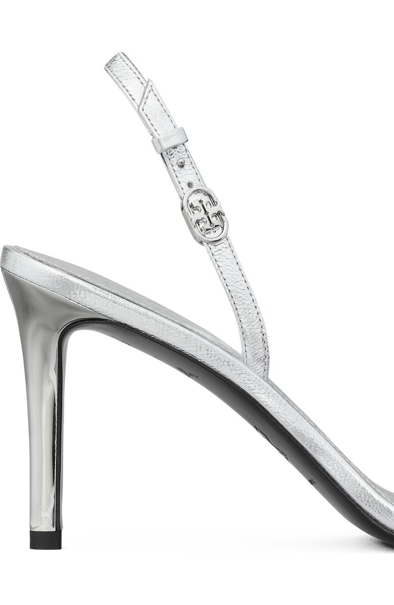 Tory Burch Double T Buckle Slingback Sandal, Alternate, color, Shiny Silver